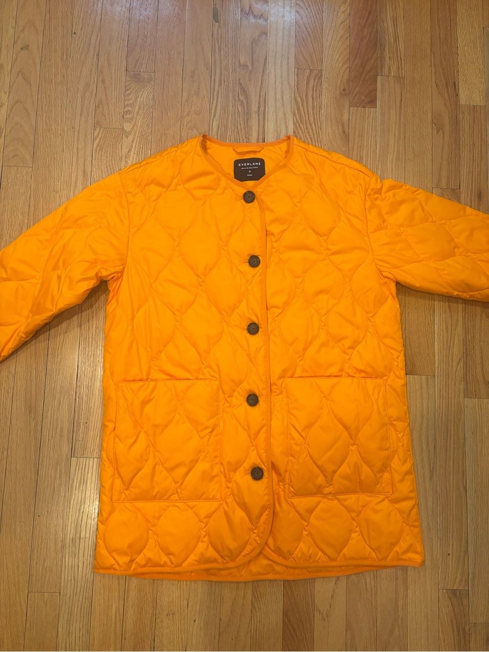 Everlane Quilted Orange Button-Front Coat